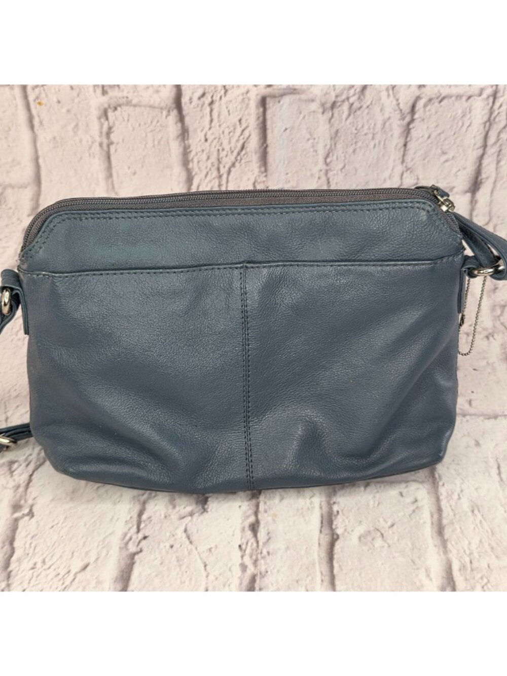 Great American Leather Works Crossbody Bag Blue Gray Multi Pocket Leather Purse - Picture 4 of 16